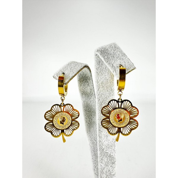 Gold Yonca Detaylı Lira Küpe